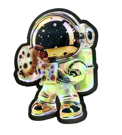 Mylar bag 3.5g, herb Mylar Bags, Where to buy mylar bags, Custom mylar bags near me, Mylar Bags Wholesale. Holographic astronaut toy figure on a white background