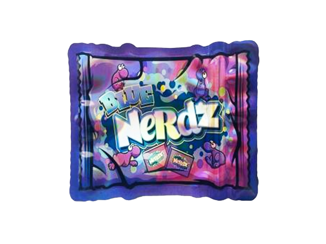 Mylar bag 3.5g, herb Mylar Bags, Where to buy mylar bags, Custom mylar bags near me, Mylar Bags Wholesale. Colorful balloon with 'Blue Nerdz' branding on a white background