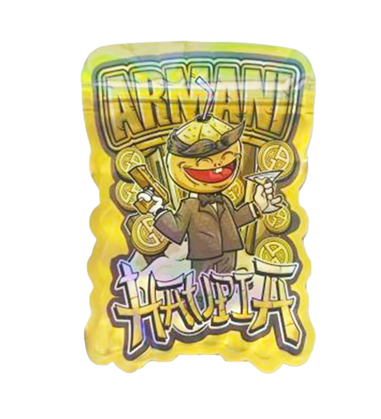 Mylar bag 3.5g, herb Mylar Bags, Where to buy mylar bags, Custom mylar bags near me, Mylar Bags Wholesale. Animated bee character on a yellow background with 'Arnavi' branding