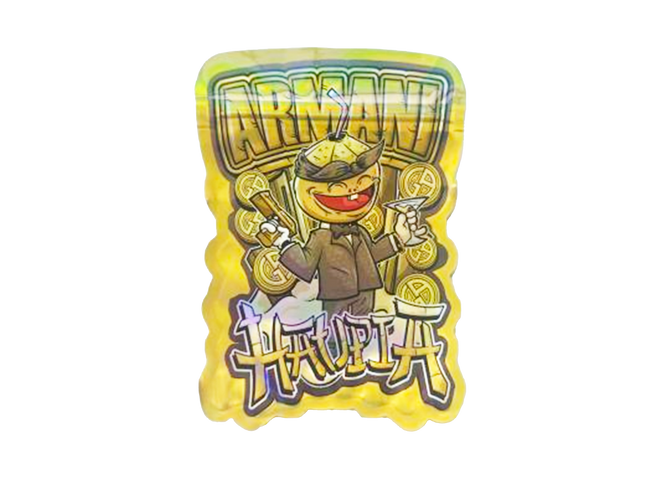 Mylar bag 3.5g, herb Mylar Bags, Where to buy mylar bags, Custom mylar bags near me, Mylar Bags Wholesale. Animated bee character on a yellow background with 'Arnavi' branding