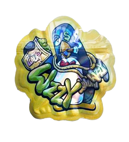 Mylar bag 3.5g, herb Mylar Bags, Where to buy mylar bags, Custom mylar bags near me, Mylar Bags Wholesale. Colorful graffiti-style design on a yellow background