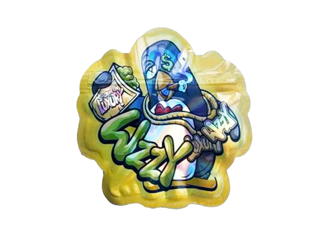 Mylar bag 3.5g, herb Mylar Bags, Where to buy mylar bags, Custom mylar bags near me, Mylar Bags Wholesale. Colorful graffiti-style design on a yellow background