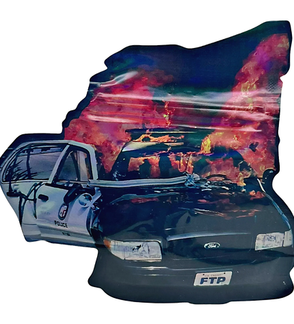 Mylar bag 3.5g, herb Mylar Bags, Where to buy mylar bags, Custom mylar bags near me, Mylar Bags Wholesale. Decorative pillow shaped like a police car with a fiery background