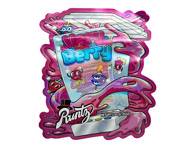 Mylar bag 3.5g, herb Mylar Bags, Where to buy mylar bags, Custom mylar bags near me, Mylar Bags Wholesale. Colorful packaging of Runtz candy with cartoon characters on a white background