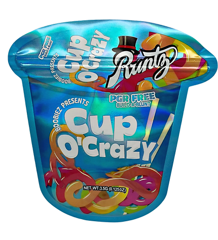 Mylar bag 3.5g, herb Mylar Bags, Where to buy mylar bags, Custom mylar bags near me, Mylar Bags Wholesale. Cup O' Crazy candy packaging with colorful text and branding on a white background