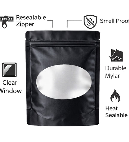 50 Pack - Med-Large Solid Color Zip-Seal Foil Pouches (4.25"x6.25") Oval Window Selection