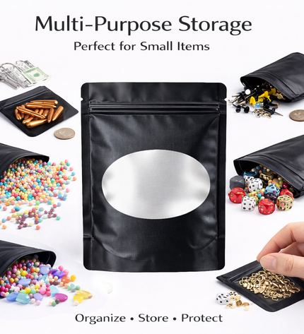 50 Pack - Med-Large Solid Color Zip-Seal Foil Pouches (4.25"x6.25") Oval Window Selection