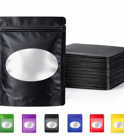 50 Pack - Med-Large Solid Color Zip-Seal Foil Pouches (4.25"x6.25") Oval Window Selection