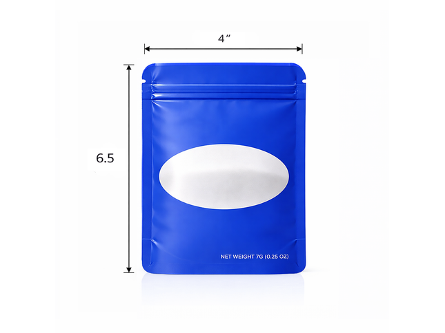 50 Pack – 14g Solid Color Mylar Bags with Oval Window - Royal Blue