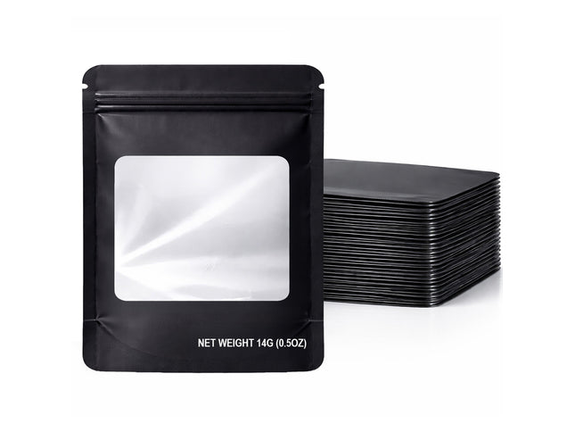 50 Pack 14G Solid Color Window Mylar Storage Bags – Black