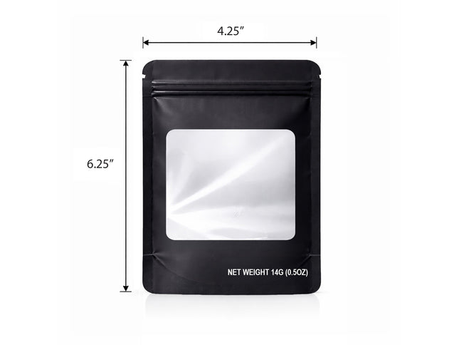 50 Pack – 14g Solid Color Mylar Bags with Square Window - Black