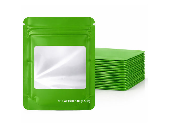 50 Pack 14G Solid Color Window Mylar Storage Bags – Green