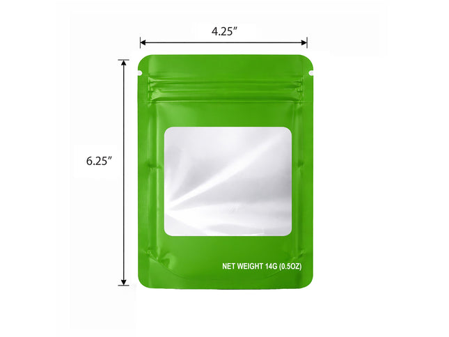 50 Pack 14G Solid Color Window Mylar Storage Bags – Green