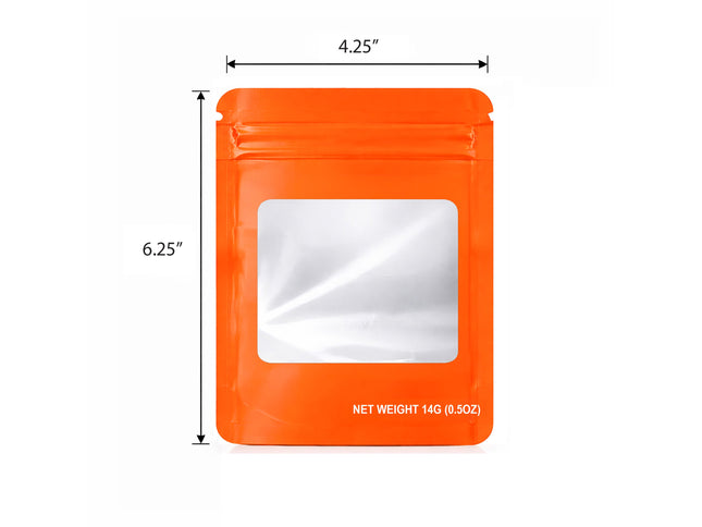 50 Pack 14G Solid Color Window Mylar Storage Bags – Orange