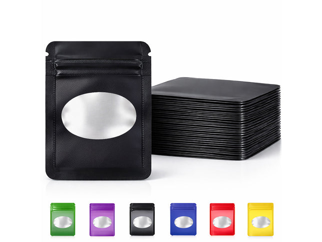 100 Pack - Mini Solid Color Zip-Seal Foil Pouches (2.6"x3") Oval Style Selection
