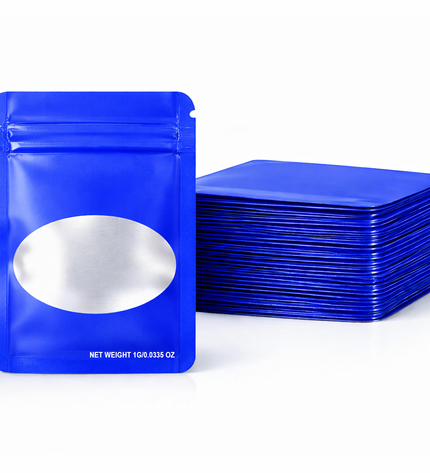 100 Pack – 1g Solid Color Mylar Bags with Oval Window - Royal Blue