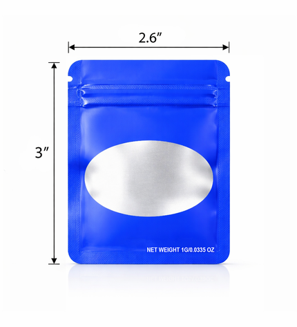 100 Pack – 1g Solid Color Mylar Bags with Oval Window - Royal Blue