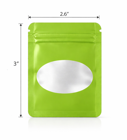 100 Pack - Mini Solid Color Zip-Seal Foil Pouches (2.6"x3") Oval Style Selection