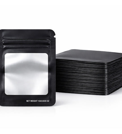 100 Pack – 1g Solid Color Mylar Bags with Square Window - Black