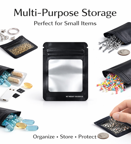 100 Pack – 1g Solid Color Mylar Bags with Square Window - Black
