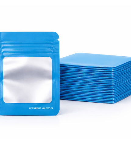 100 Pack – 1g Solid Color Mylar Bags with Square Window - Light Blue