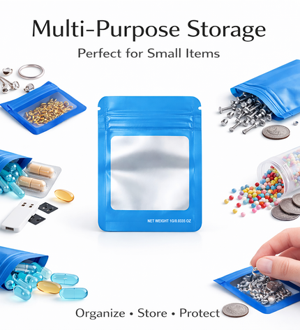 100 Pack – 1g Solid Color Mylar Bags with Square Window - Light Blue