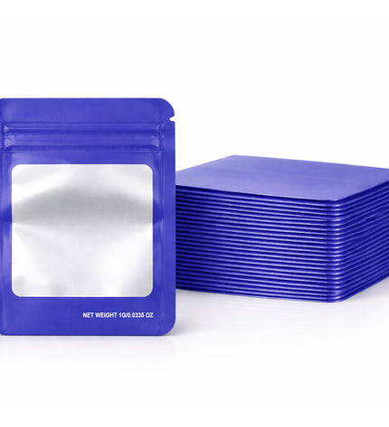 100 Pack – 1g Solid Color Mylar Bags with Square Window - Purple