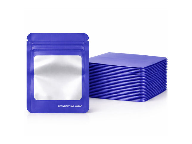 100 Pack – 1g Solid Color Mylar Bags with Square Window - Purple