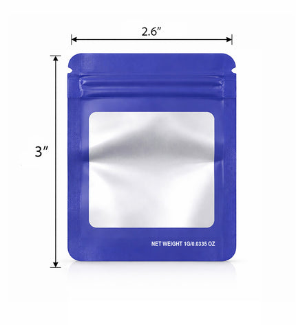 100 Pack – 1g Solid Color Mylar Bags with Square Window - Purple