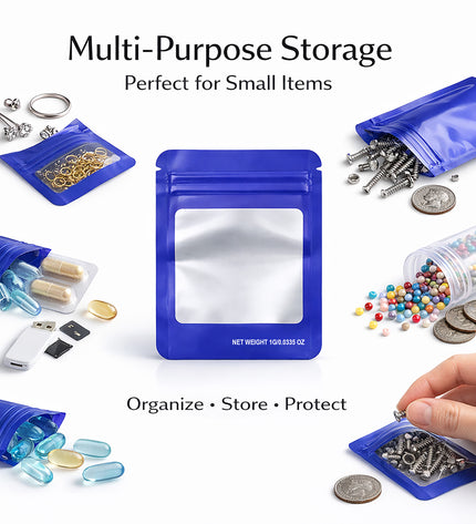 100 Pack – 1g Solid Color Mylar Bags with Square Window - Purple