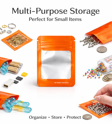 100 Pack – 1g Solid Color Mylar Bags with Square Window - Orange