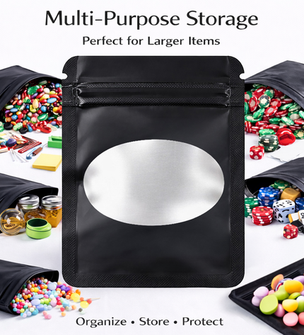25 Pack - X-Large Solid Color Zip-Seal Foil Pouches (12"x15") Oval Window Selection
