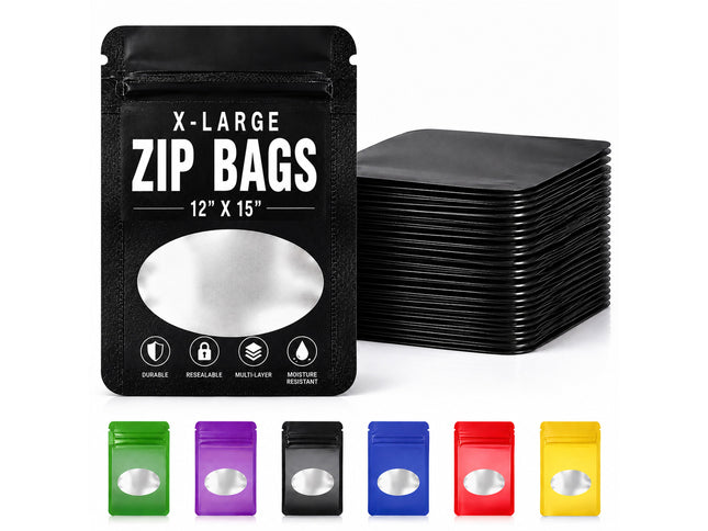 25 Pack – 1lb Solid Color Mylar Bags with Oval Window - Yellow