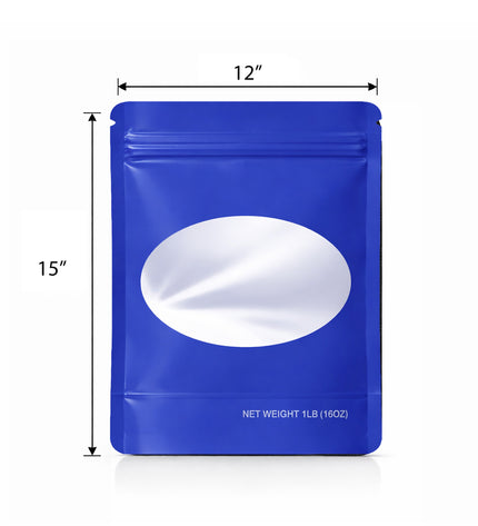 25 Pack – 1lb Solid Color Mylar Bags with Oval Window - Blue