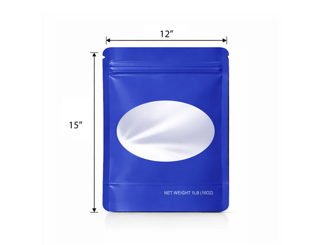 25 Pack – 1lb Solid Color Mylar Bags with Oval Window - Blue