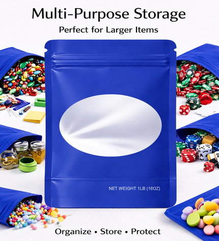 25 Pack – 1lb Solid Color Mylar Bags with Oval Window - Blue