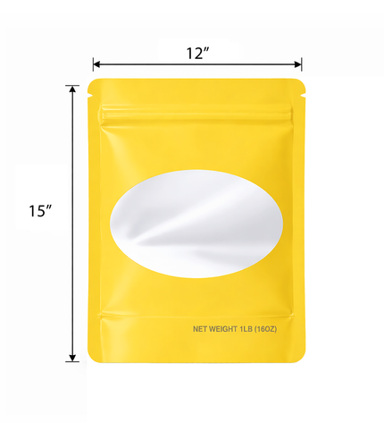 25 Pack – 1lb Solid Color Mylar Bags with Oval Window - Yellow