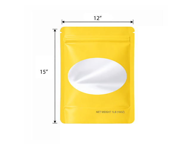25 Pack – 1lb Solid Color Mylar Bags with Oval Window - Yellow