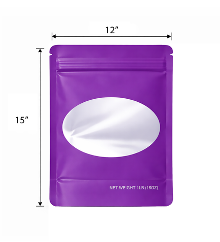 25 Pack – 1lb Solid Color Mylar Bags with Oval Window - Purple