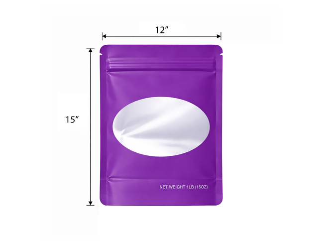 25 Pack – 1lb Solid Color Mylar Bags with Oval Window - Purple