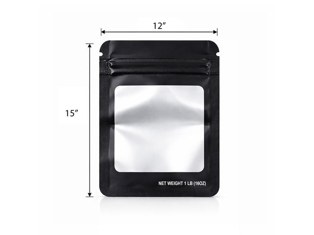 25 Pack – 1lb Solid Color Mylar Bags with Square Window - Black