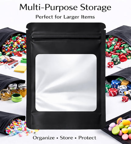 25 Pack - X-Large Solid Color Zip-Seal Foil Pouches (12"x15") Square Window Selection