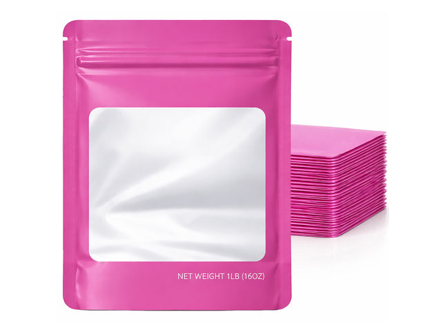 25 Pack – 1lb Solid Color Mylar Bags with Square Window - Pink