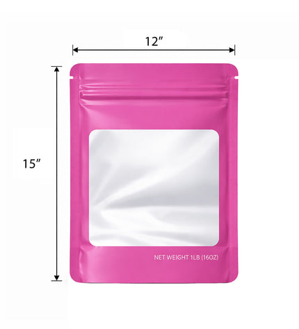 25 Pack – 1lb Solid Color Mylar Bags with Square Window - Pink