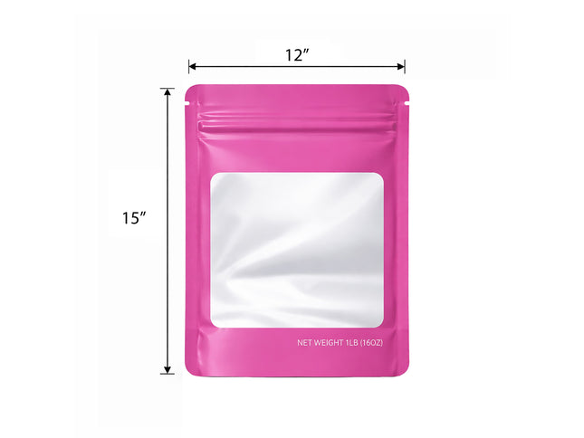 25 Pack – 1lb Solid Color Mylar Bags with Square Window - Pink