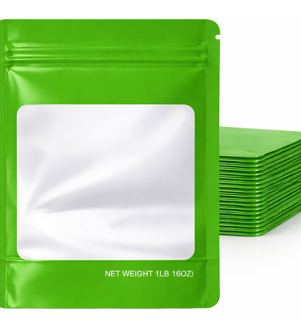 25 Pack – 1lb Solid Color Mylar Bags with Square Window - Green