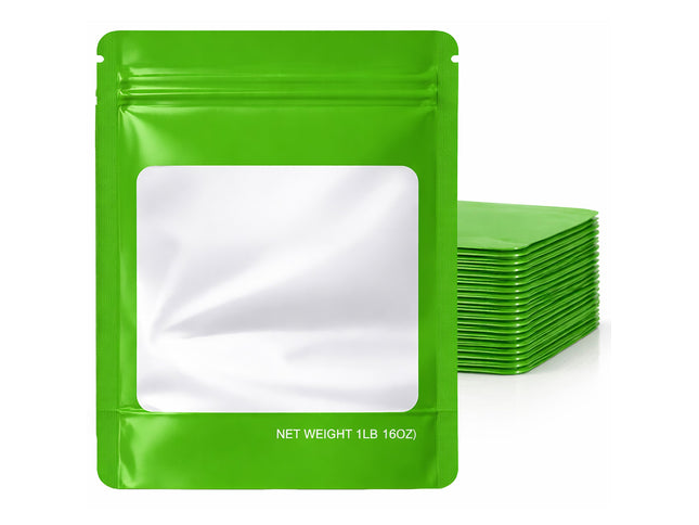 25 Pack – 1lb Solid Color Mylar Bags with Square Window - Green