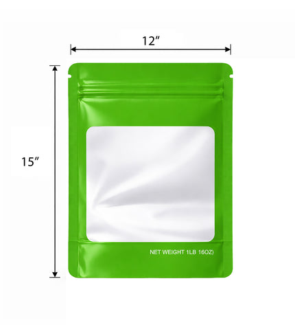 25 Pack – 1lb Solid Color Mylar Bags with Square Window - Green