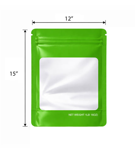 25 Pack – 1lb Solid Color Mylar Bags with Square Window - Green