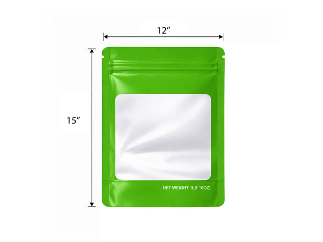 25 Pack – 1lb Solid Color Mylar Bags with Square Window - Green
